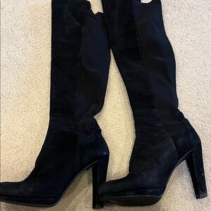 Stuart Weitzman Black Suede Over-the-Knee High Heel Boots